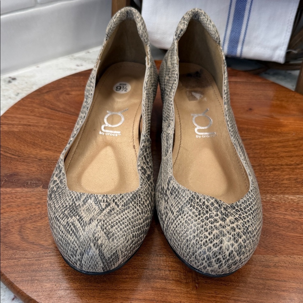 You by CROCS Leather Snake Print Flats